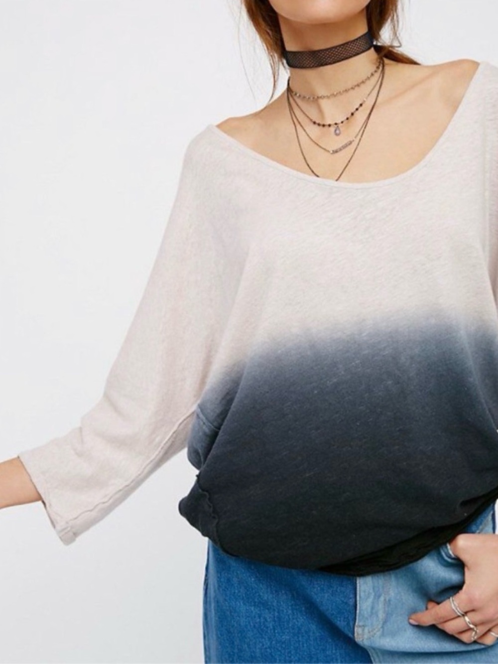 Free People 3/4 Purple Ombré Top
